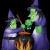 "Double Witch And Cauldron" Animated Air-blown Inflatable Decoration - 6 Foot Tall