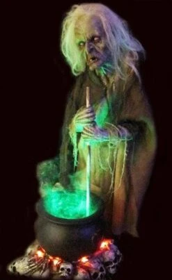 "Helga The Witch With Smoking Cauldron" Halloween Animatronic